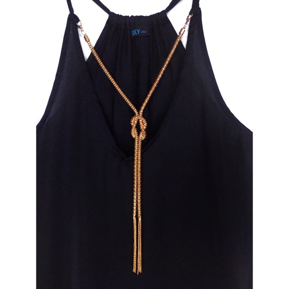 NEW Black Satin Spaghetti Strap Top+Gold Necklace - Picture 4 of 8